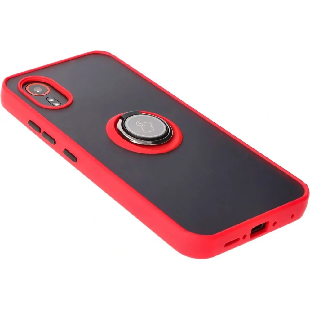 Etui z uchwytem na palec Bizon Case Hybrid Ring do Samsung Galaxy Xcover7 przydymione z czerwoną ramką
