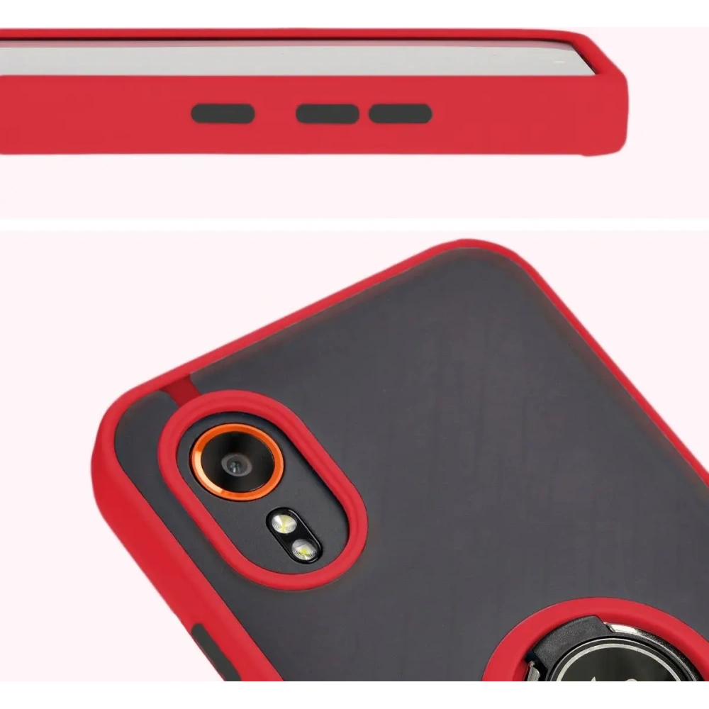 Etui z uchwytem na palec Bizon Case Hybrid Ring do Samsung Galaxy Xcover7 przydymione z czerwoną ramką