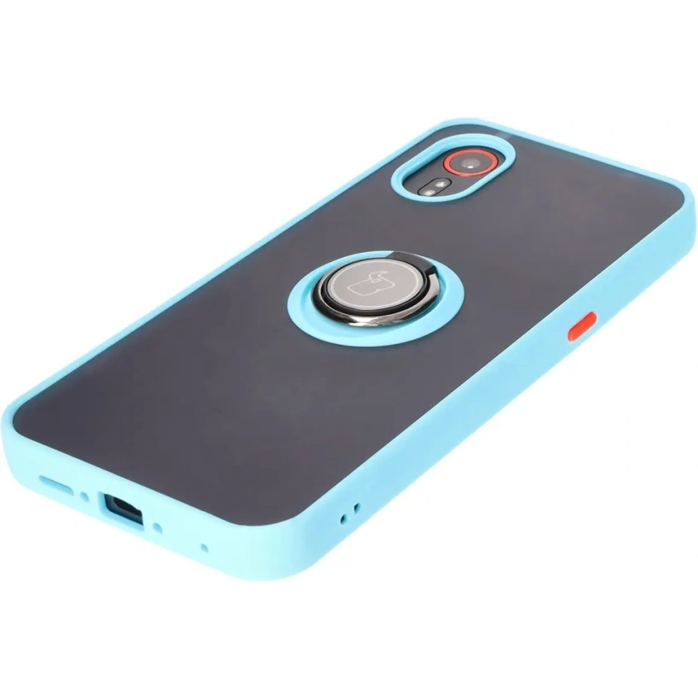 Etui z uchwytem na palec Bizon Case Hybrid Ring do Samsung Galaxy Xcover7 przydymione z jasnoniebieską ramką