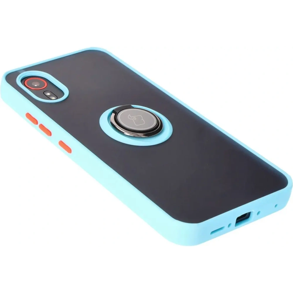 Etui z uchwytem na palec Bizon Case Hybrid Ring do Samsung Galaxy Xcover7 przydymione z jasnoniebieską ramką