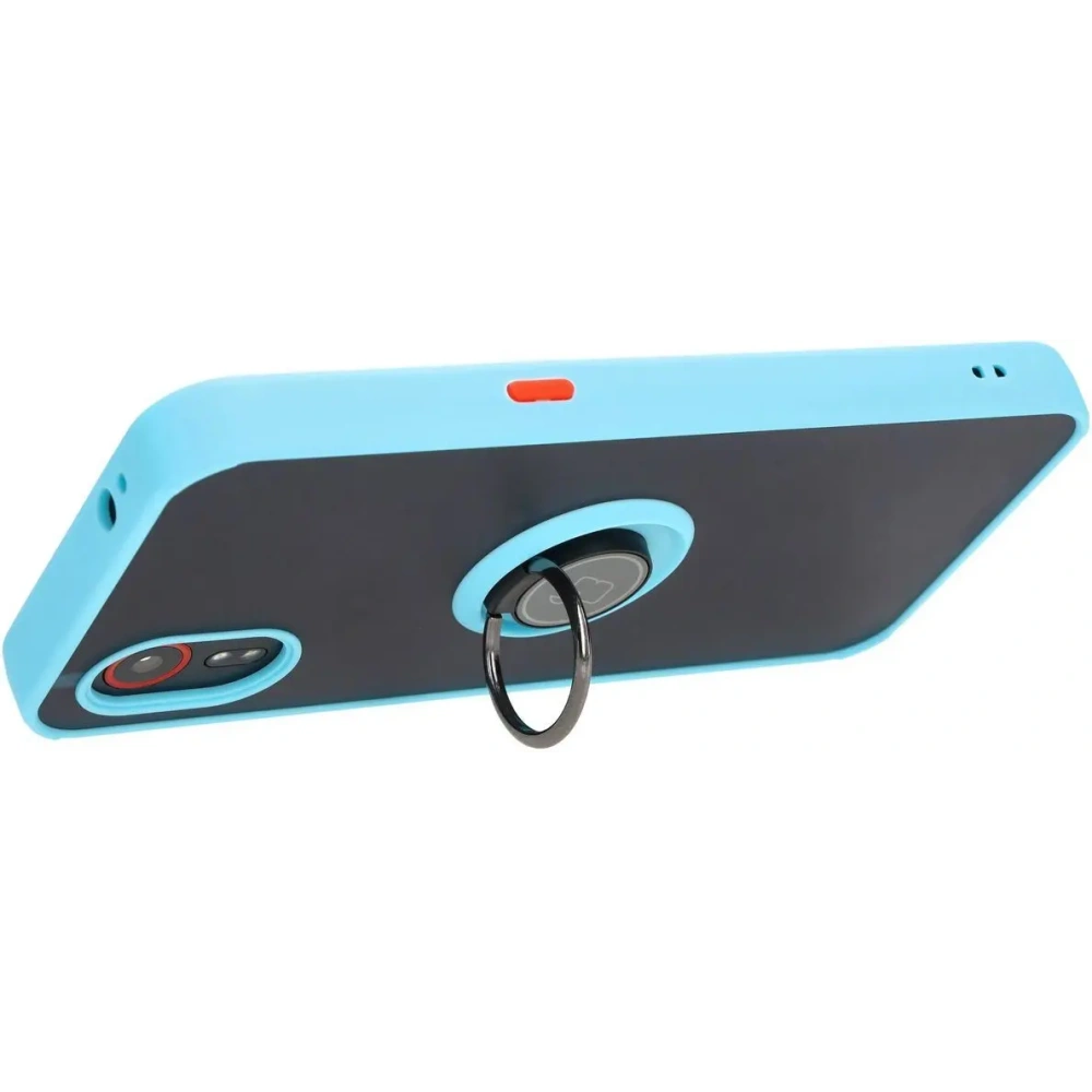 Etui z uchwytem na palec Bizon Case Hybrid Ring do Samsung Galaxy Xcover7 przydymione z jasnoniebieską ramką