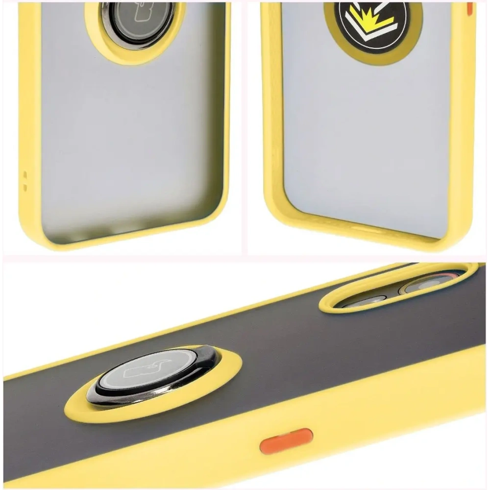 Etui z uchwytem na palec Bizon Case Hybrid Ring do Samsung Galaxy Xcover7 przydymione z żółtą ramką