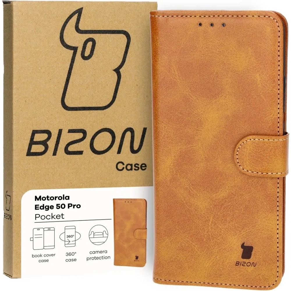 Etui z klapką Bizon Case Pocket do Motorola Edge 50 Pro brązowe