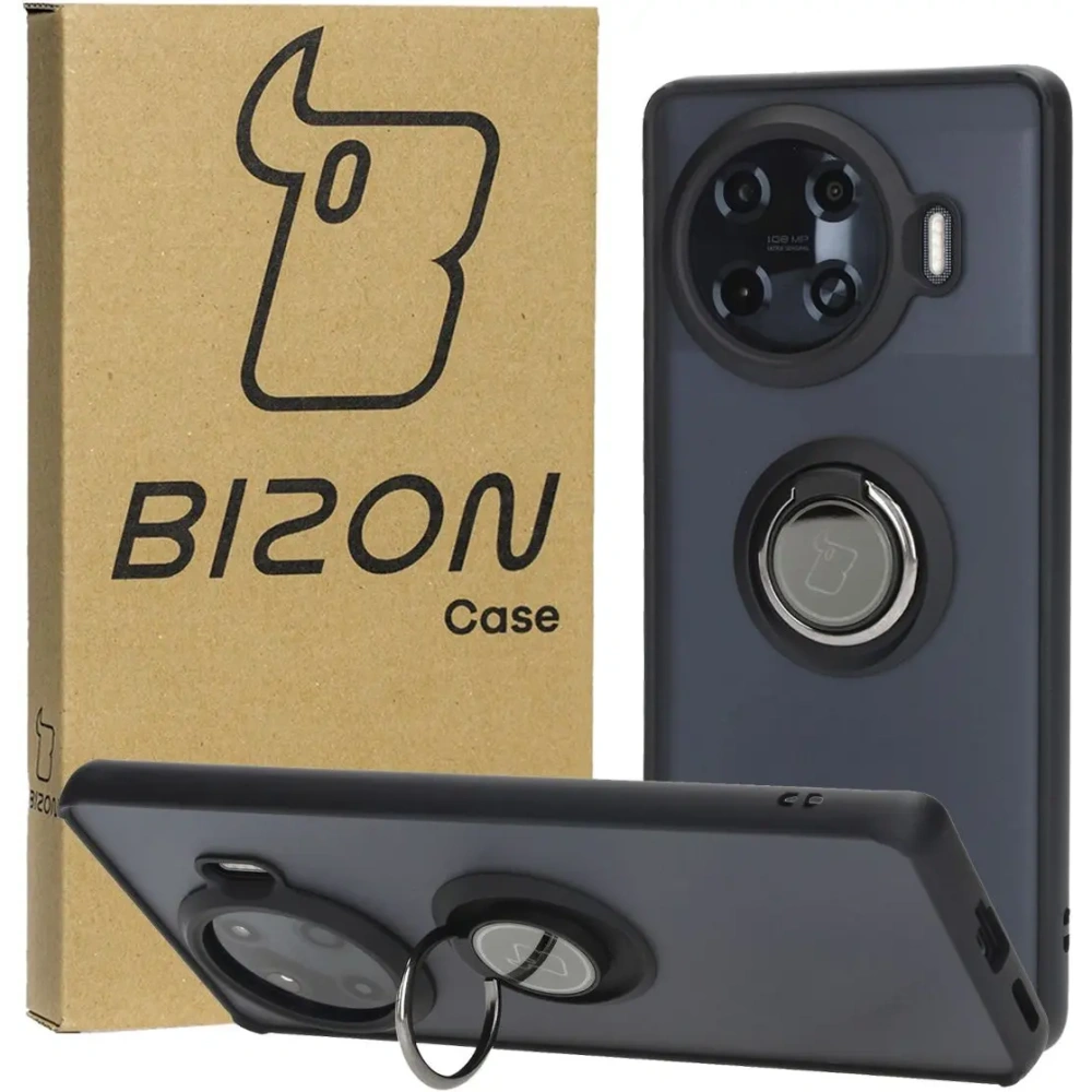 Etui z uchwytem na palec Bizon Case Hybrid Ring do Tecno Spark 20 Pro+ przydymione z czarną ramką