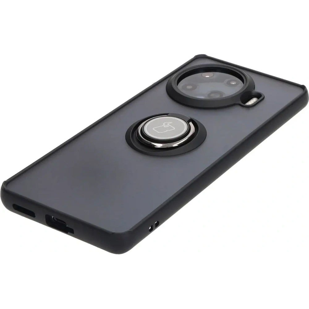 Etui z uchwytem na palec Bizon Case Hybrid Ring do Tecno Spark 20 Pro+ przydymione z czarną ramką