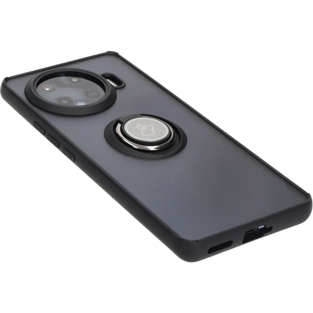 Etui z uchwytem na palec Bizon Case Hybrid Ring do Tecno Spark 20 Pro+ przydymione z czarną ramką