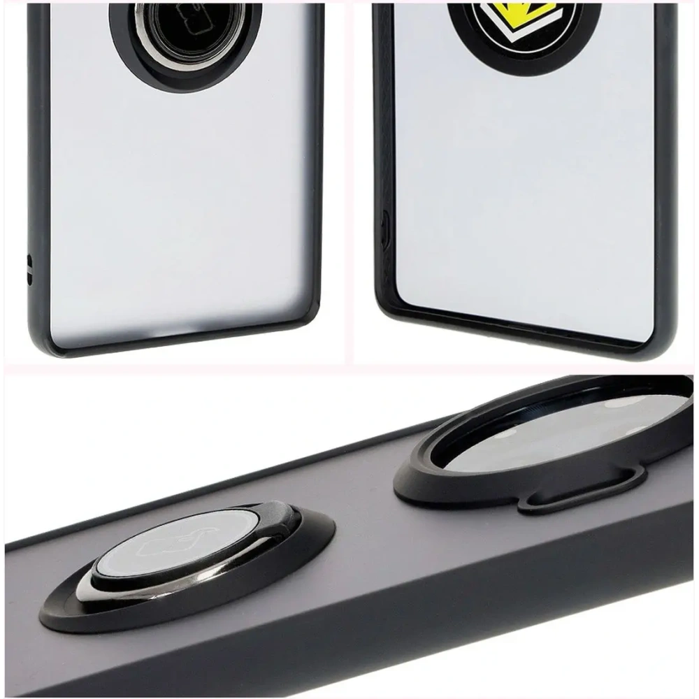 Etui z uchwytem na palec Bizon Case Hybrid Ring do Tecno Spark 20 Pro+ przydymione z czarną ramką