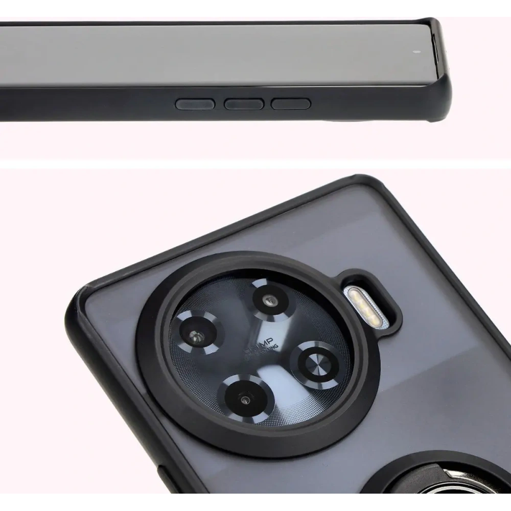 Etui z uchwytem na palec Bizon Case Hybrid Ring do Tecno Spark 20 Pro+ przydymione z czarną ramką