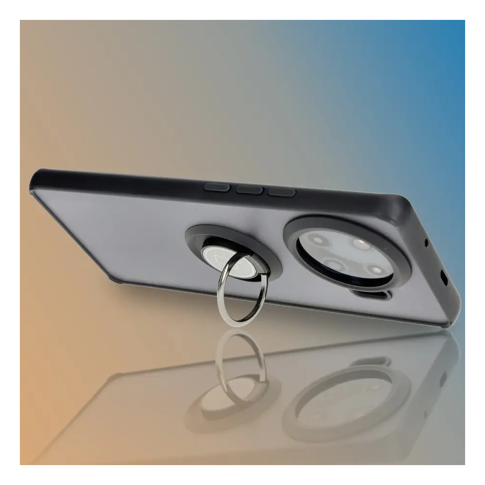 Etui z uchwytem na palec Bizon Case Hybrid Ring do Tecno Spark 20 Pro+ przydymione z czarną ramką