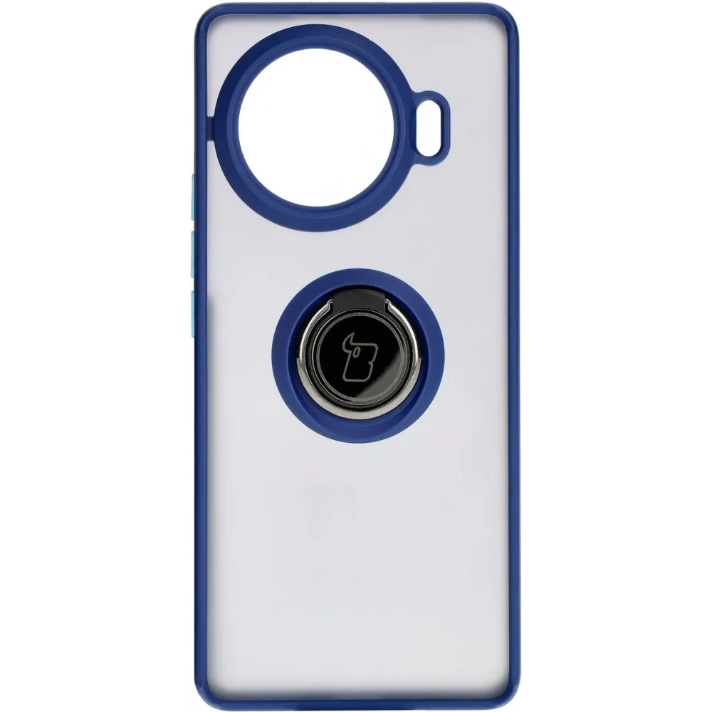 Etui z uchwytem na palec Bizon Case Hybrid Ring do Tecno Spark 20 Pro+ przydymione z granatową ramką