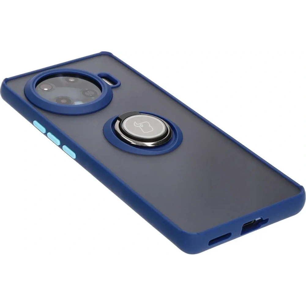 Etui z uchwytem na palec Bizon Case Hybrid Ring do Tecno Spark 20 Pro+ przydymione z granatową ramką