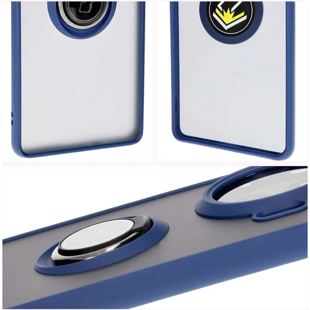 Etui z uchwytem na palec Bizon Case Hybrid Ring do Tecno Spark 20 Pro+ przydymione z granatową ramką