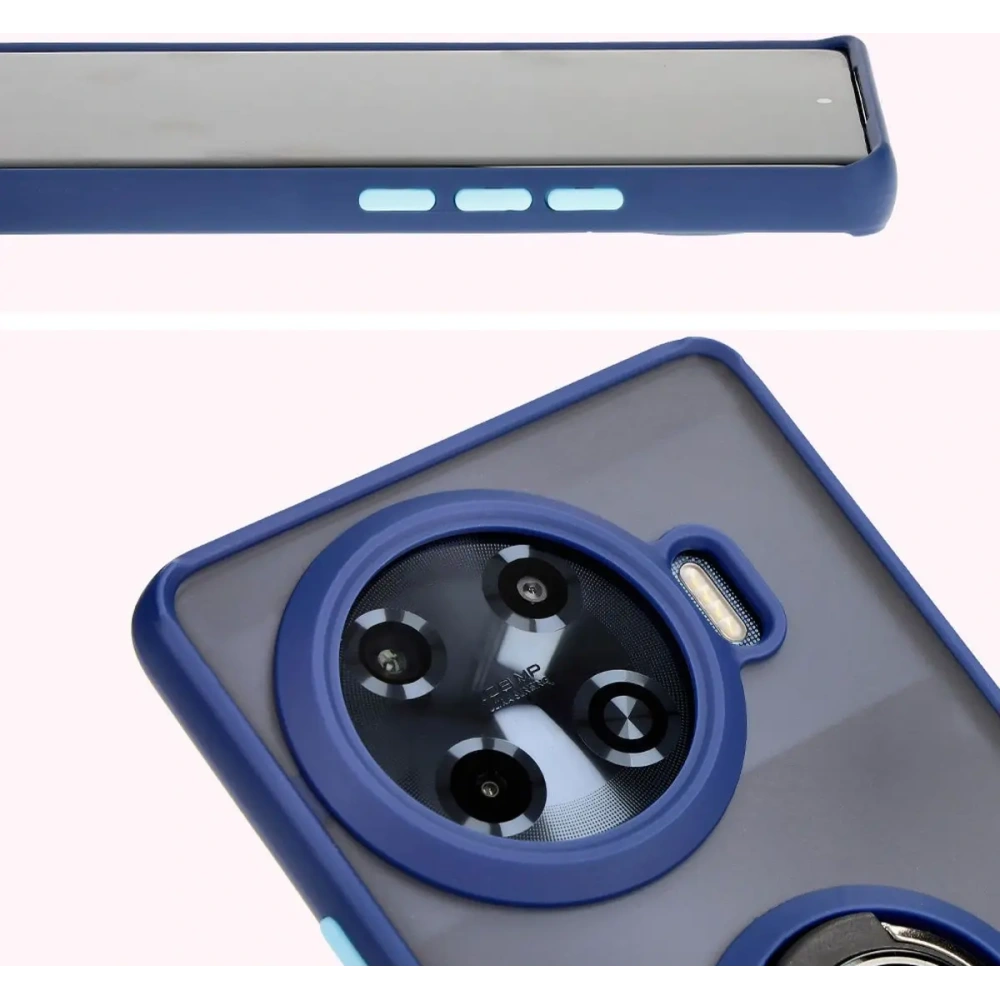 Etui z uchwytem na palec Bizon Case Hybrid Ring do Tecno Spark 20 Pro+ przydymione z granatową ramką
