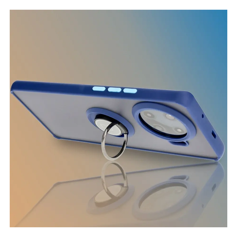 Etui z uchwytem na palec Bizon Case Hybrid Ring do Tecno Spark 20 Pro+ przydymione z granatową ramką