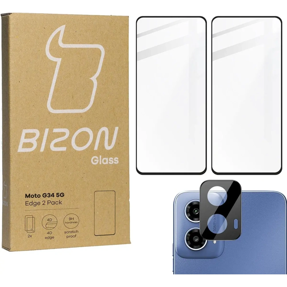 2x Szkło na ekran + szkło na aparat BIZON Edge do Motorola Moto G34 5G