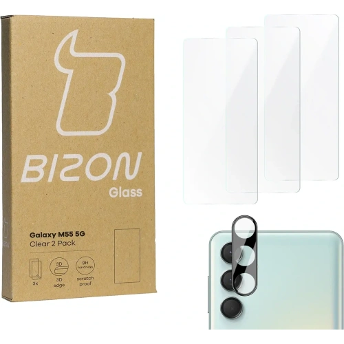 Kup 3x Szkło na ekran + szkło na aparat BIZON Clear do Samsung Galaxy M55 5G - BIZ5104 - {ean13} - Sklep Home Screen