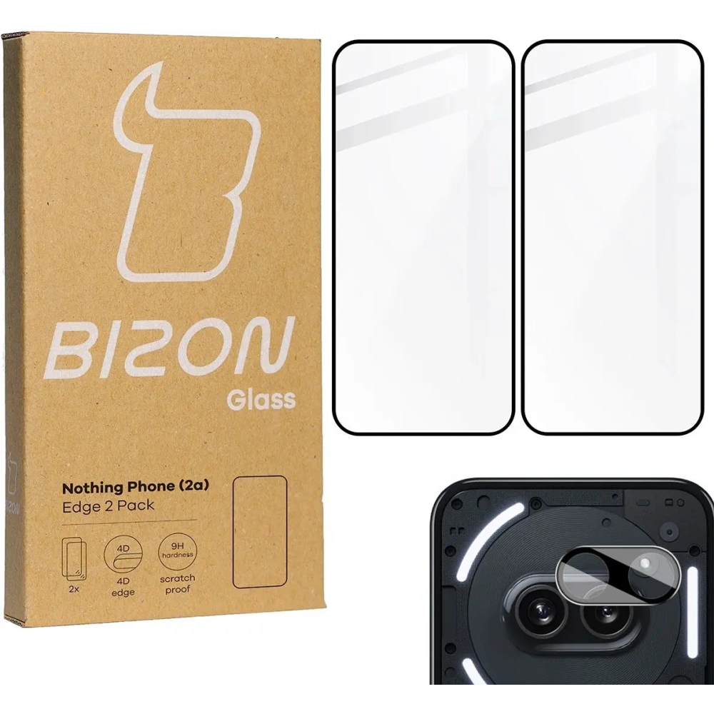 2x Szkło na ekran + szkło na aparat BIZON Edge do Nothing Phone (2a)