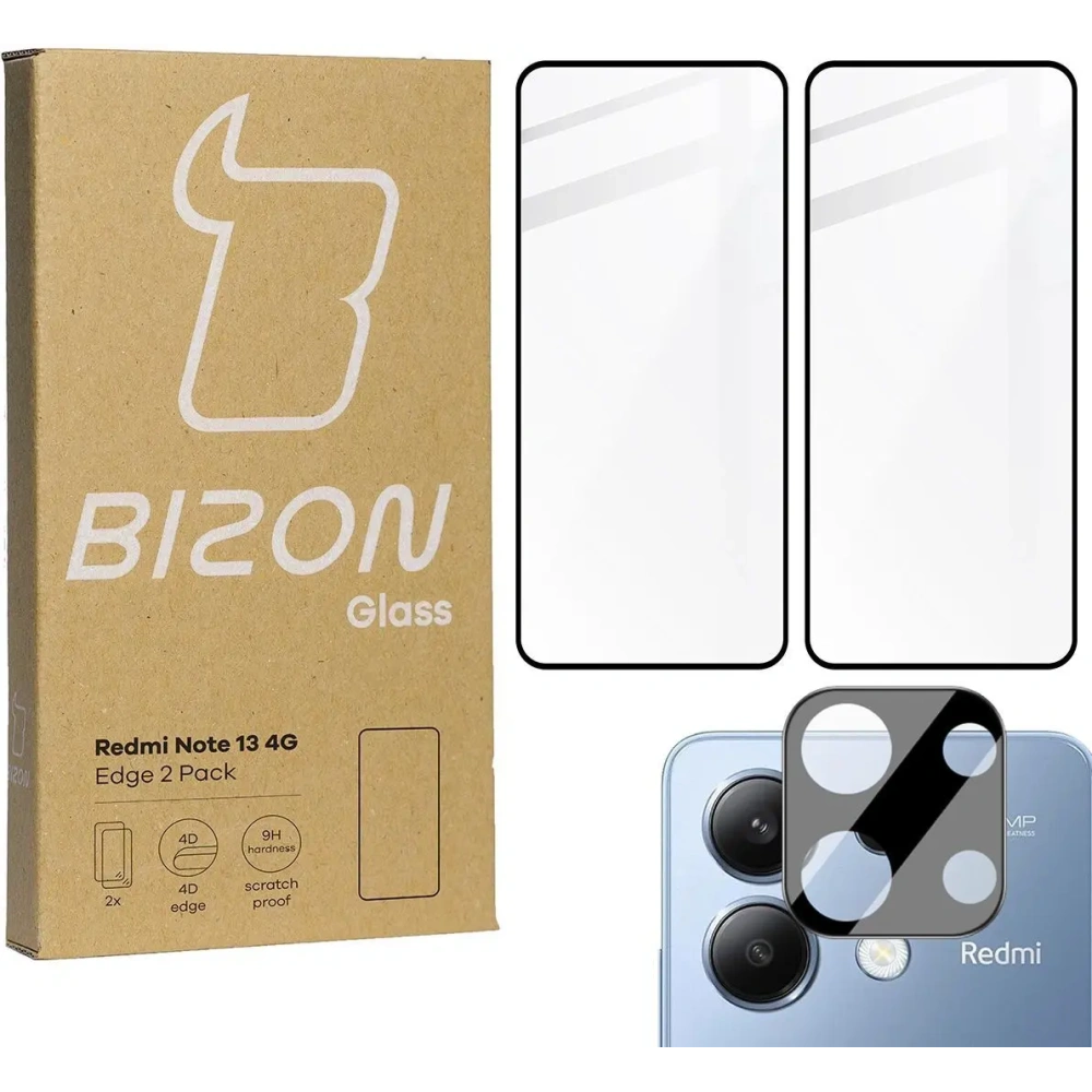2x Szkło na ekran + szkło na aparat BIZON Edge do Xiaomi Redmi Note 13 4G