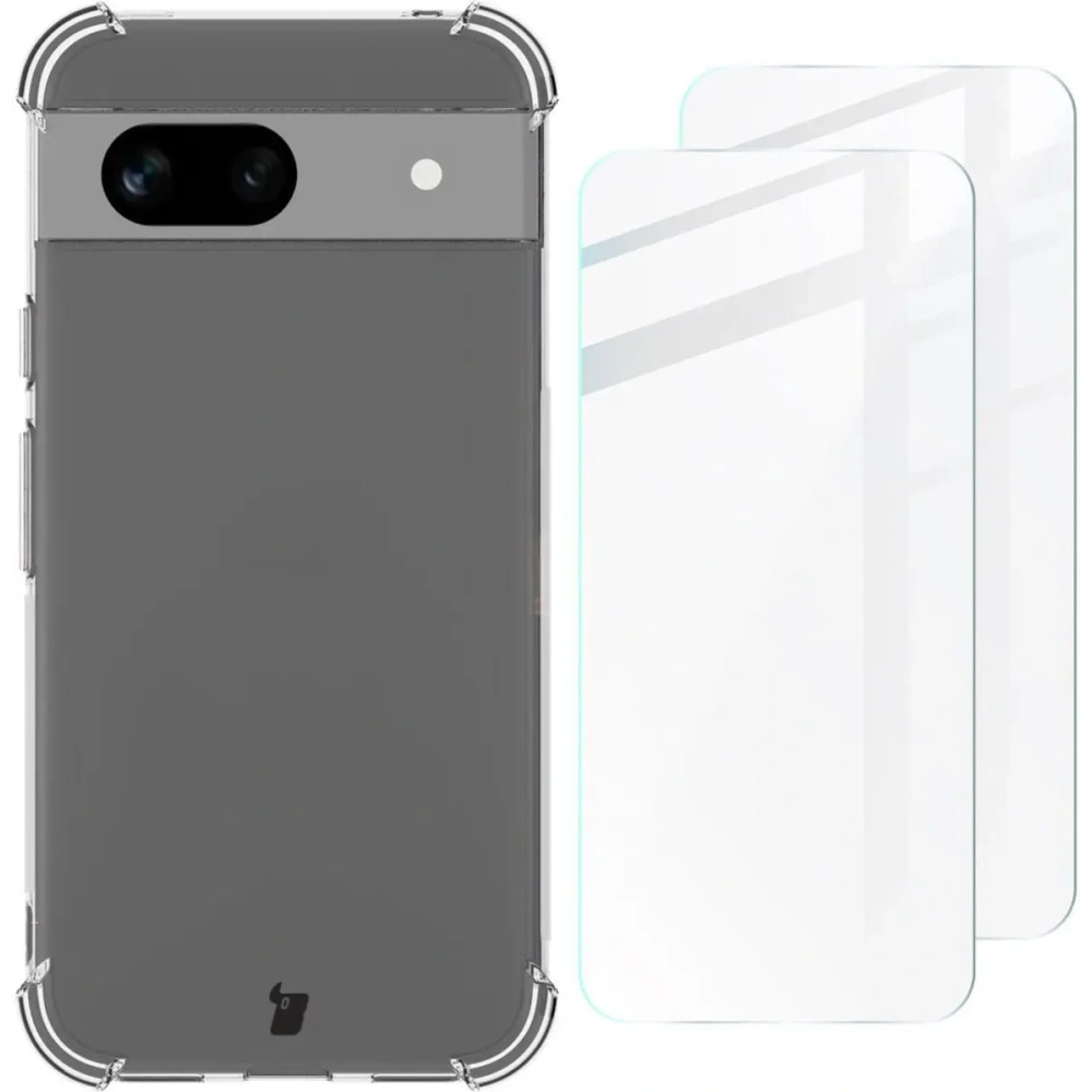 Etui + 2x szkło na ekran Bizon Case Clear Pack do Google Pixel 8a przezroczyste