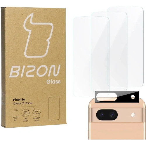 Kup 3x Szkło na ekran + szkło na aparat BIZON Clear do Google Pixel 8a - BIZ5175 - {ean13} - Sklep Home Screen