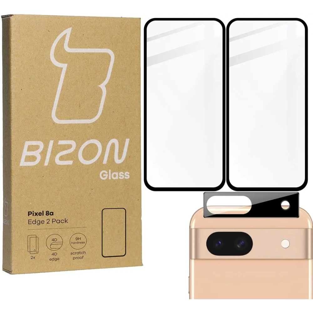 2x Szkło na ekran + szkło na aparat BIZON Edge do Google Pixel 8a