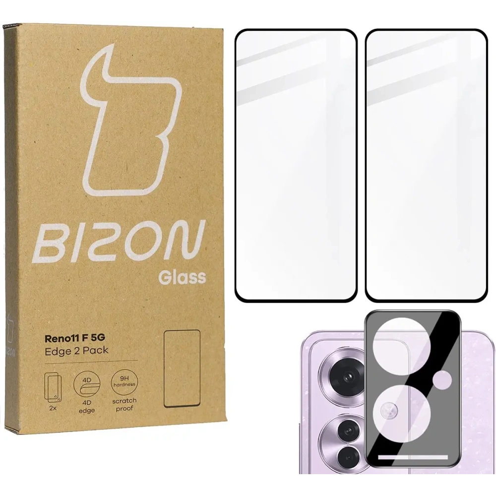 2x Szkło na ekran + szkło na aparat BIZON Edge do Oppo Reno11 F 5G