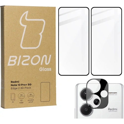Kup Bizon Glass Edge 2 3D Pack gehärtetes Glas - [2 PACK] + Linsenschutz Xiaomi Redmi Note 13 Pro+ 5G schwarz - BIZ5186 - {ean13} - Sklep Home Screen
