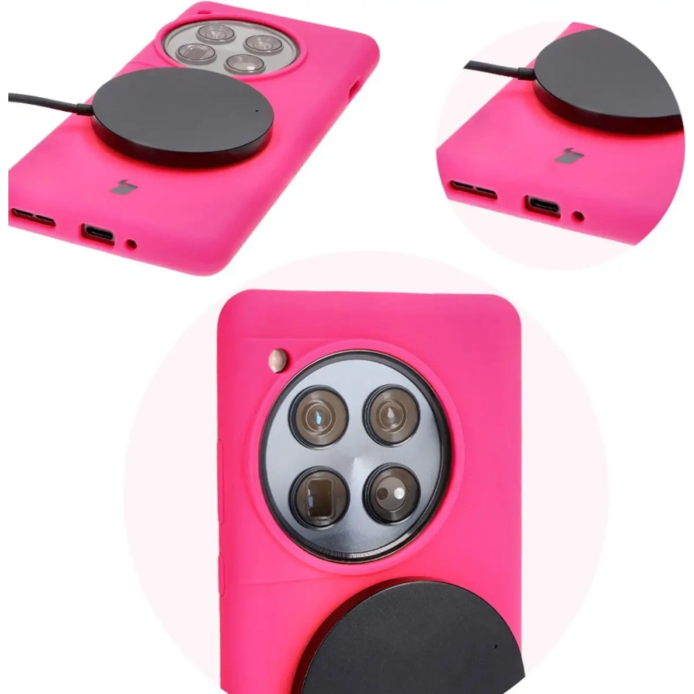 Silikonowe etui Bizon Soft Case do OnePlus 12 neonowo-różowe