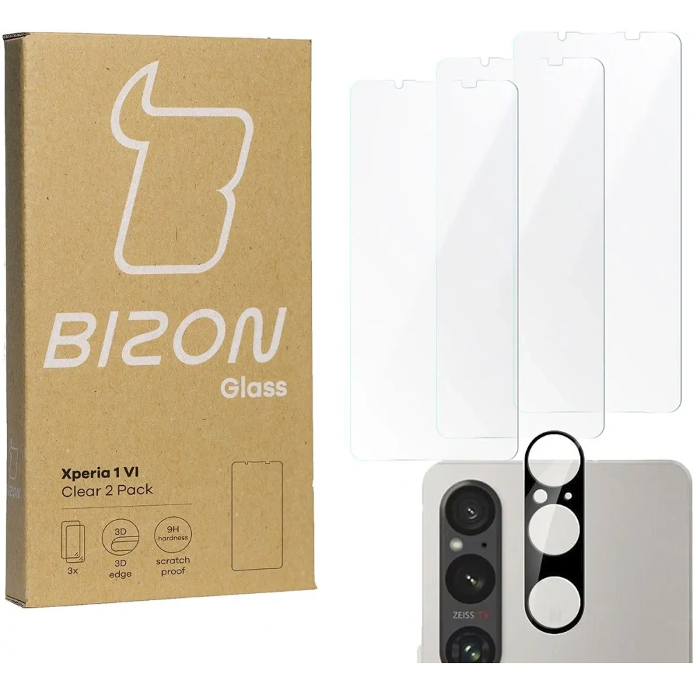 3x Szkło na ekran + szkło na aparat BIZON Clear do Sony Xperia 1 VI