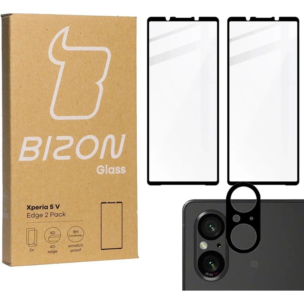 2x Szkło na ekran + szkło na aparat BIZON Edge do Sony Xperia 5 V