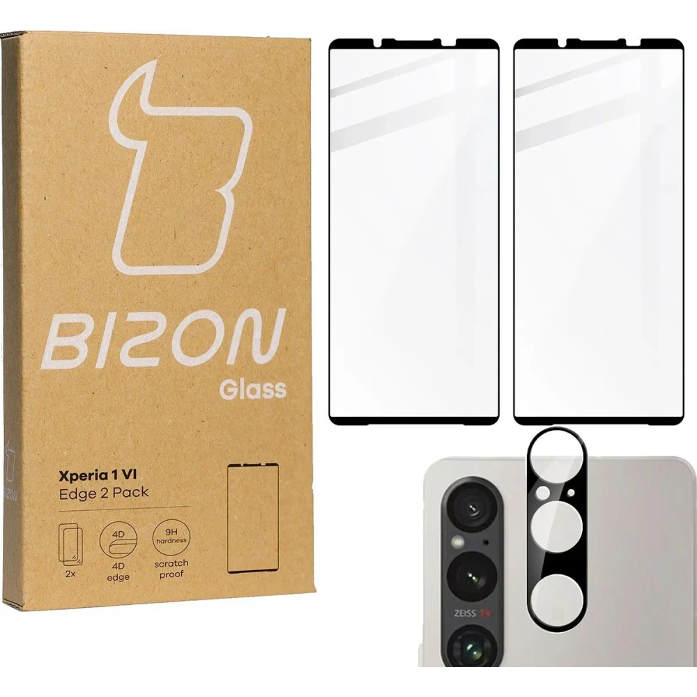 2x Szkło na ekran + szkło na aparat BIZON Edge do Sony Xperia 1 VI