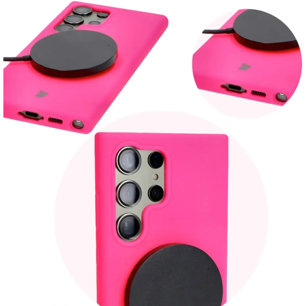 Silikonowe etui Bizon Soft Case do Samsung Galaxy S23 Ultra neonowo-różowe