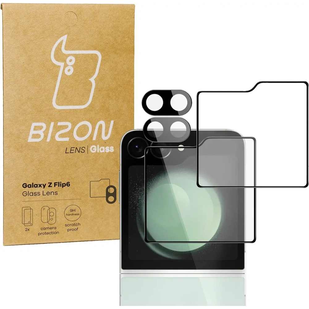 Szkło na aparat + szkło na ekran zewnętrzny Bizon Glass Lens do Samsung Galaxy Z Flip6 / 7 FE 2 zestawy