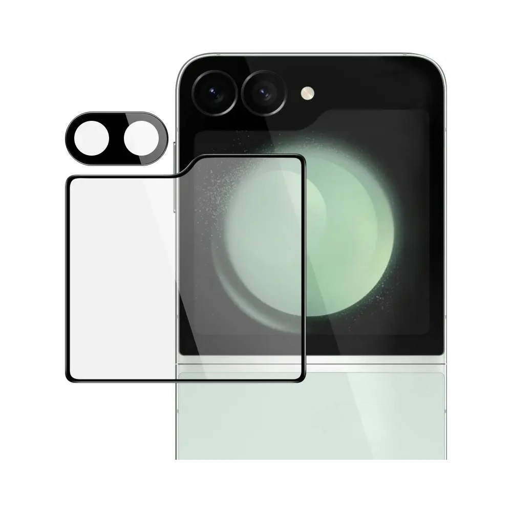 Szkło na aparat + szkło na ekran zewnętrzny Bizon Glass Lens do Samsung Galaxy Z Flip6 / 7 FE 2 zestawy