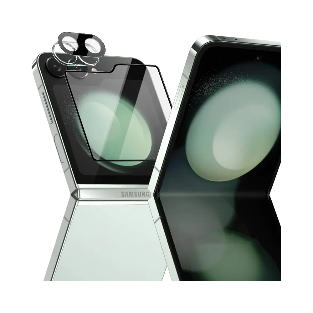 Szkło na aparat + szkło na ekran zewnętrzny Bizon Glass Lens do Samsung Galaxy Z Flip6 / 7 FE 2 zestawy