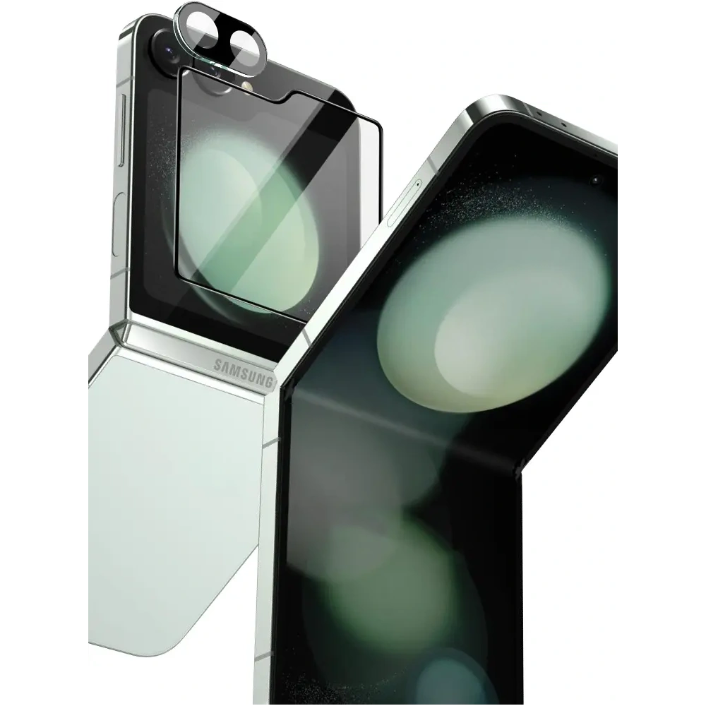 Szkło na aparat + szkło na ekran zewnętrzny Bizon Glass Lens do Samsung Galaxy Z Flip6 / 7 FE 2 zestawy