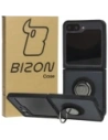 Etui s úchytem na prst Bizon Case Hybrid Ring pro Samsung Galaxy Z Flip6 kouřové s černým rámem