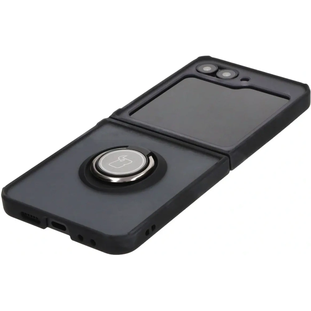 Etui z uchwytem na palec Bizon Case Hybrid Ring do Samsung Galaxy Z Flip6 / 7 FE przydymione z czarną ramką