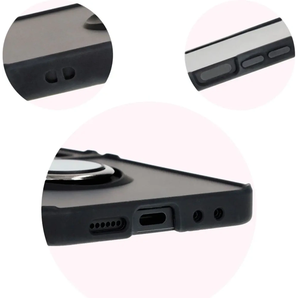 Etui z uchwytem na palec Bizon Case Hybrid Ring do Samsung Galaxy Z Flip6 / 7 FE przydymione z czarną ramką