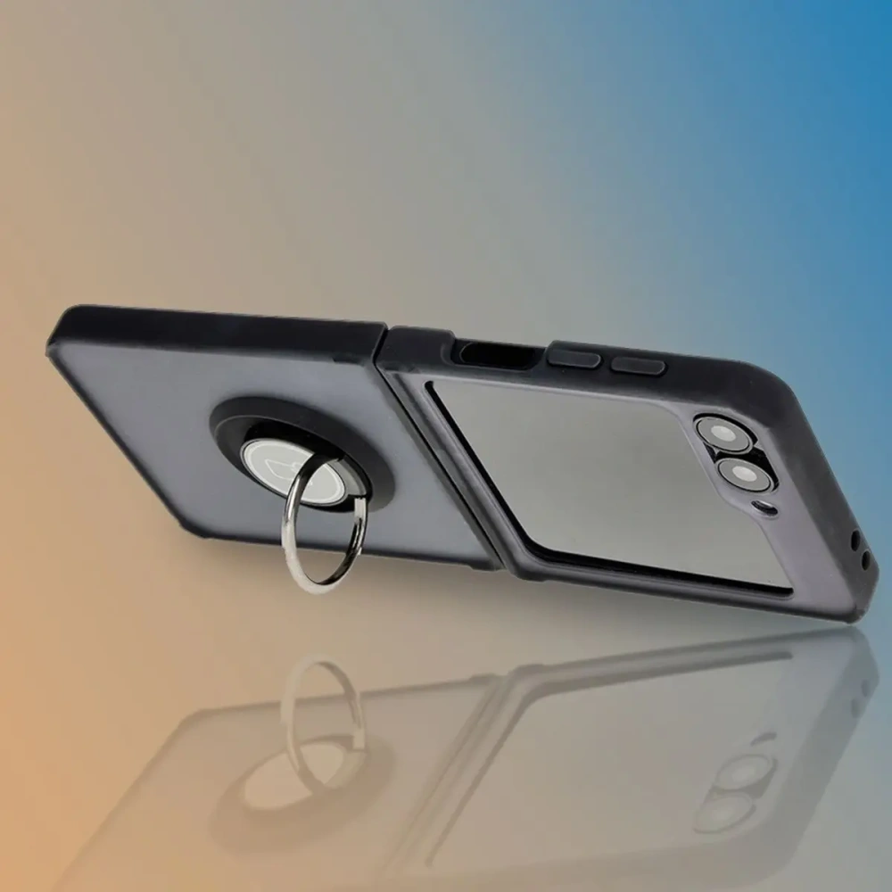Etui z uchwytem na palec Bizon Case Hybrid Ring do Samsung Galaxy Z Flip6 / 7 FE przydymione z czarną ramką