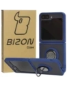 Bizon Case Hybrid Ring Samsung Galaxy Z Flip6 smoky with a navy blue frame