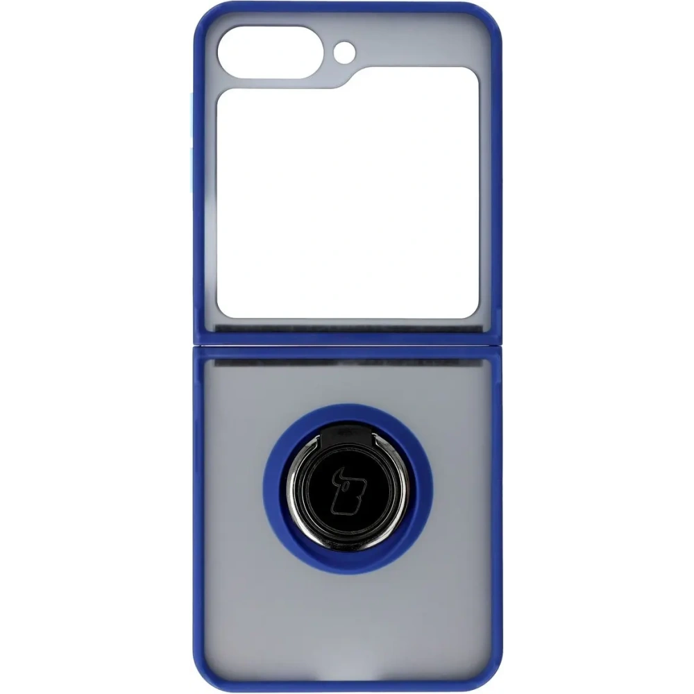 Etui z uchwytem na palec Bizon Case Hybrid Ring do Samsung Galaxy Z Flip6 / 7 FE przydymione z granatową ramką