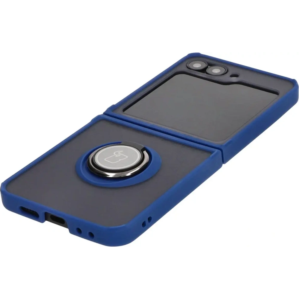 Etui z uchwytem na palec Bizon Case Hybrid Ring do Samsung Galaxy Z Flip6 / 7 FE przydymione z granatową ramką