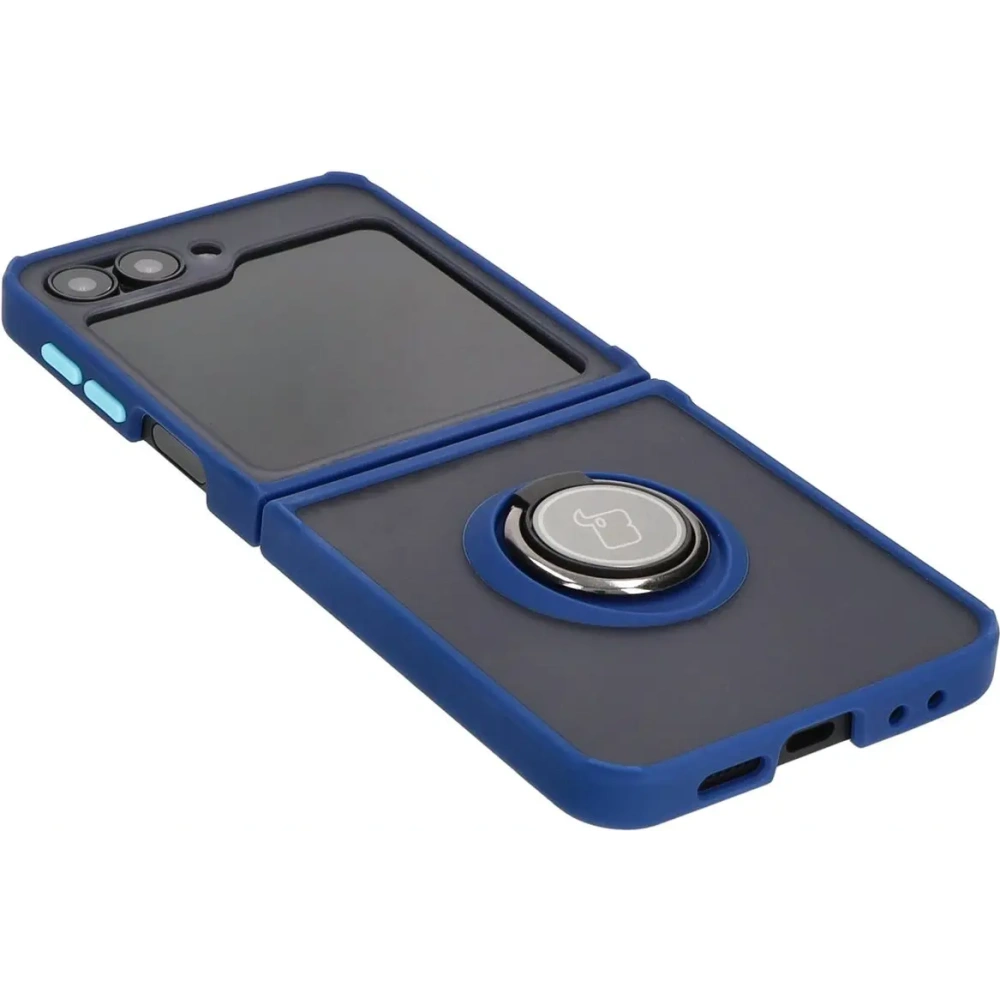 Etui z uchwytem na palec Bizon Case Hybrid Ring do Samsung Galaxy Z Flip6 / 7 FE przydymione z granatową ramką