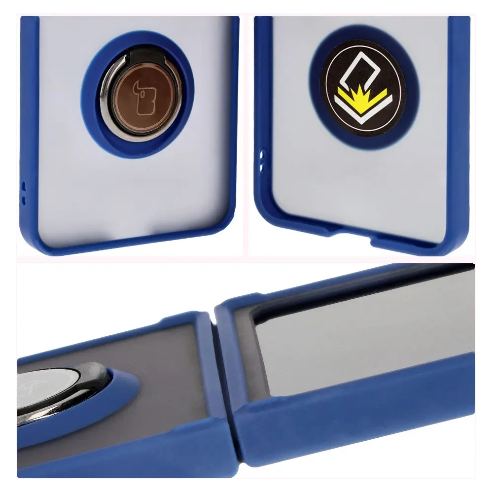 Etui z uchwytem na palec Bizon Case Hybrid Ring do Samsung Galaxy Z Flip6 / 7 FE przydymione z granatową ramką