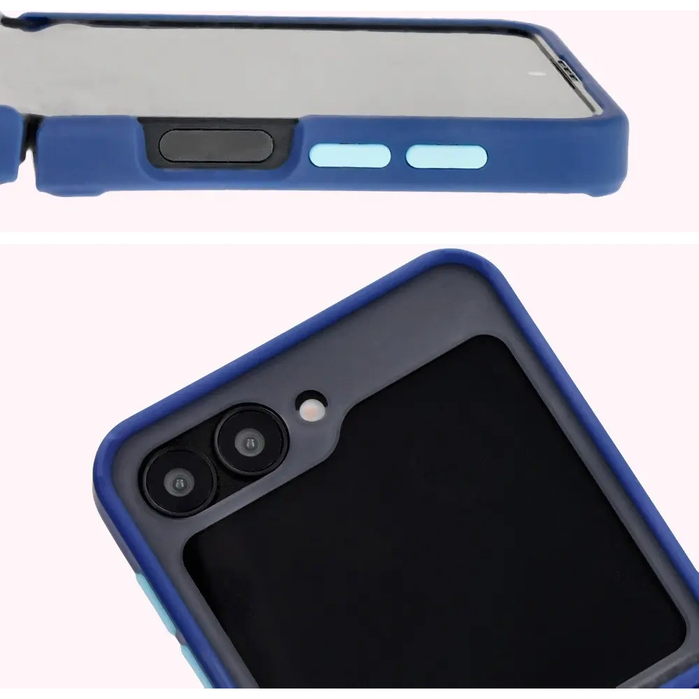 Etui z uchwytem na palec Bizon Case Hybrid Ring do Samsung Galaxy Z Flip6 / 7 FE przydymione z granatową ramką