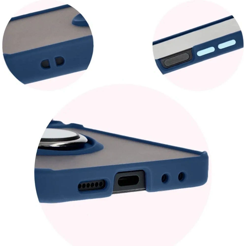 Etui z uchwytem na palec Bizon Case Hybrid Ring do Samsung Galaxy Z Flip6 / 7 FE przydymione z granatową ramką