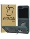 Bizon Case Hybrid Ring Samsung Galaxy Z Flip6 smoky with a dark green frame