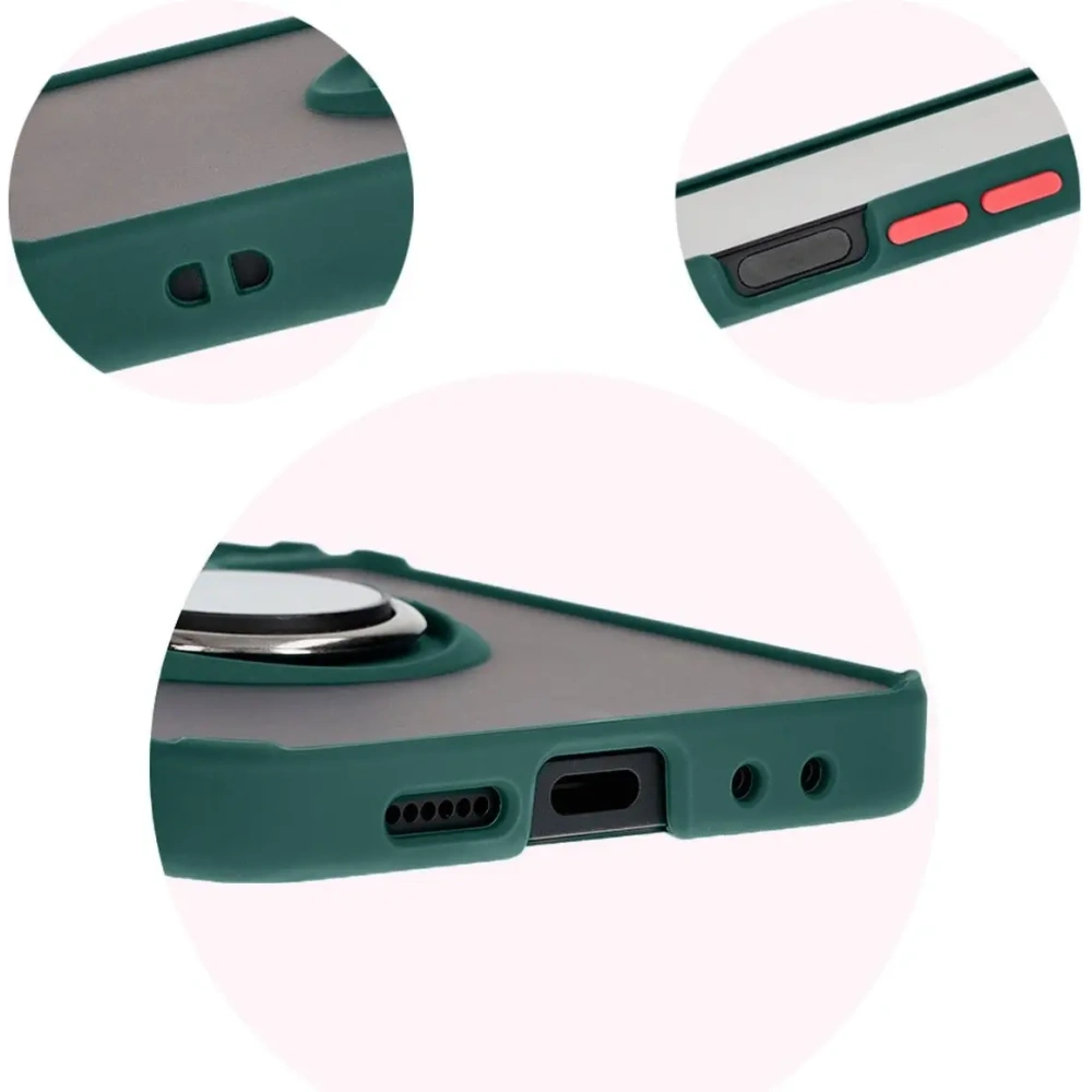 Etui z uchwytem na palec Bizon Case Hybrid Ring do Samsung Galaxy Z Flip6 / 7 FE przydymione z ciemnozieloną ramką