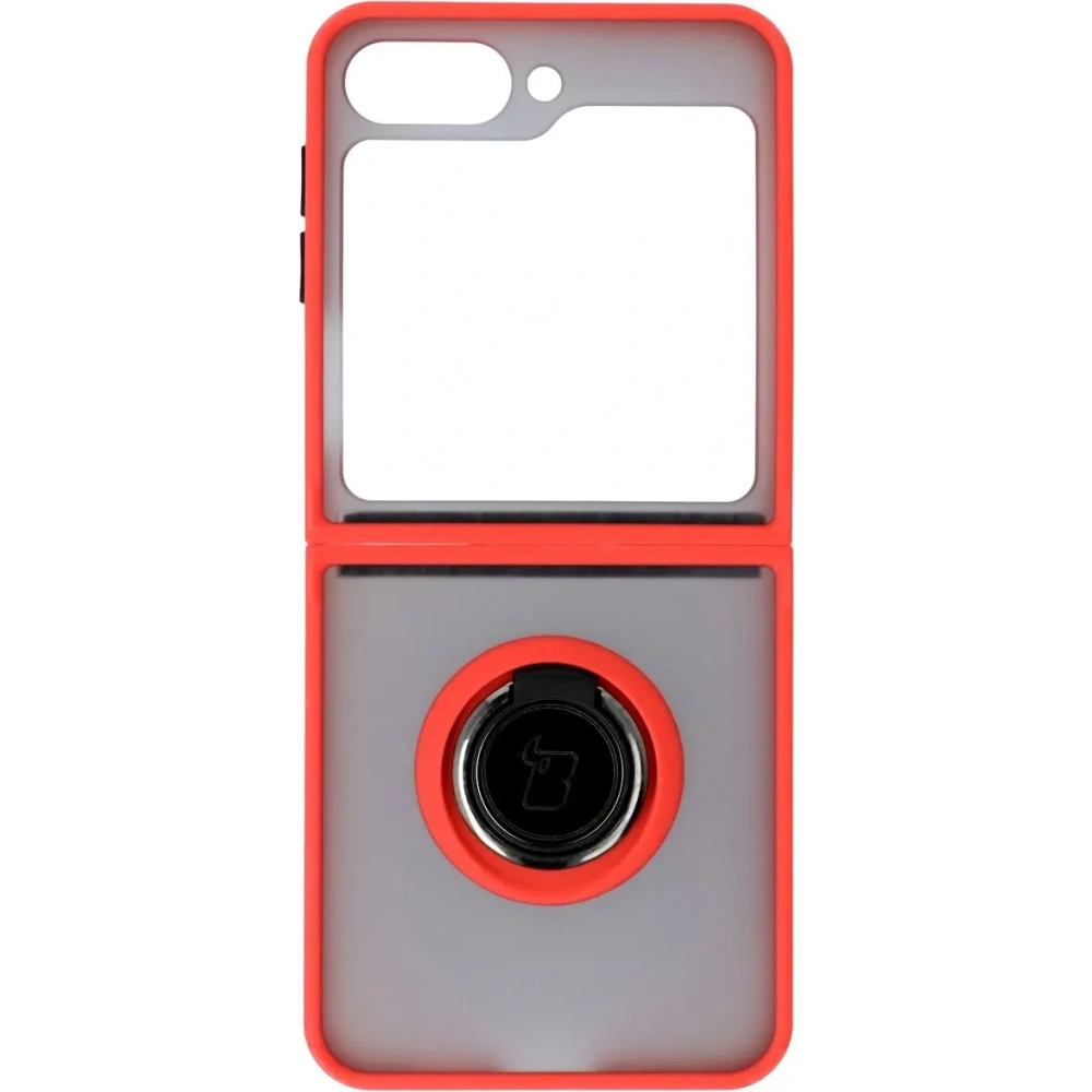 Etui z uchwytem na palec Bizon Case Hybrid Ring do Samsung Galaxy Z Flip6 / 7 FE przydymione z czerwoną ramką